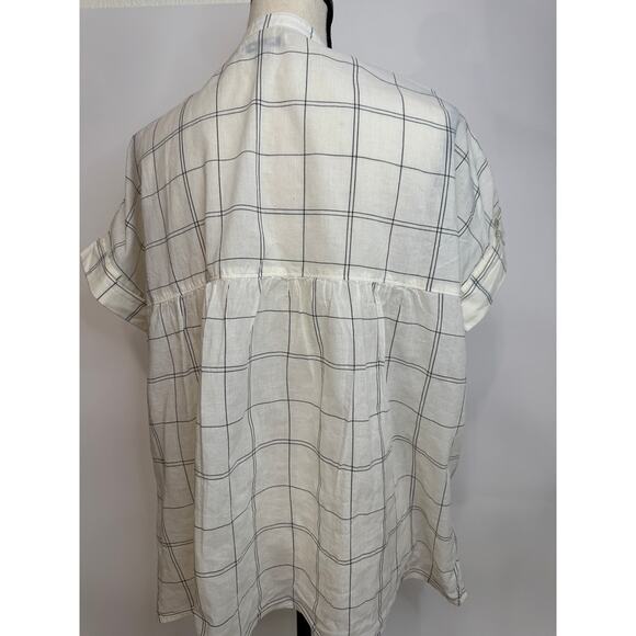 Madewell Lakeline White Ivory Cotton Windowpane Popover Short Sleeve Top Size L - Picture 4 of 8